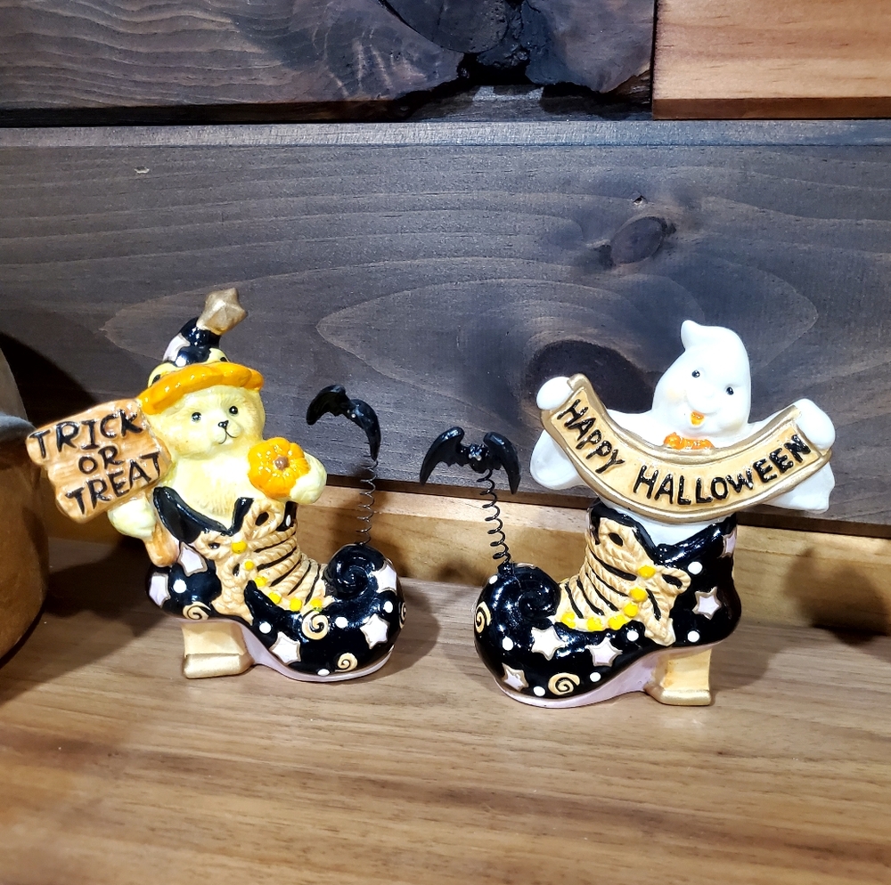 Halloween Bear and Ghost Figurines 4" Salt And Pepper 1990s
